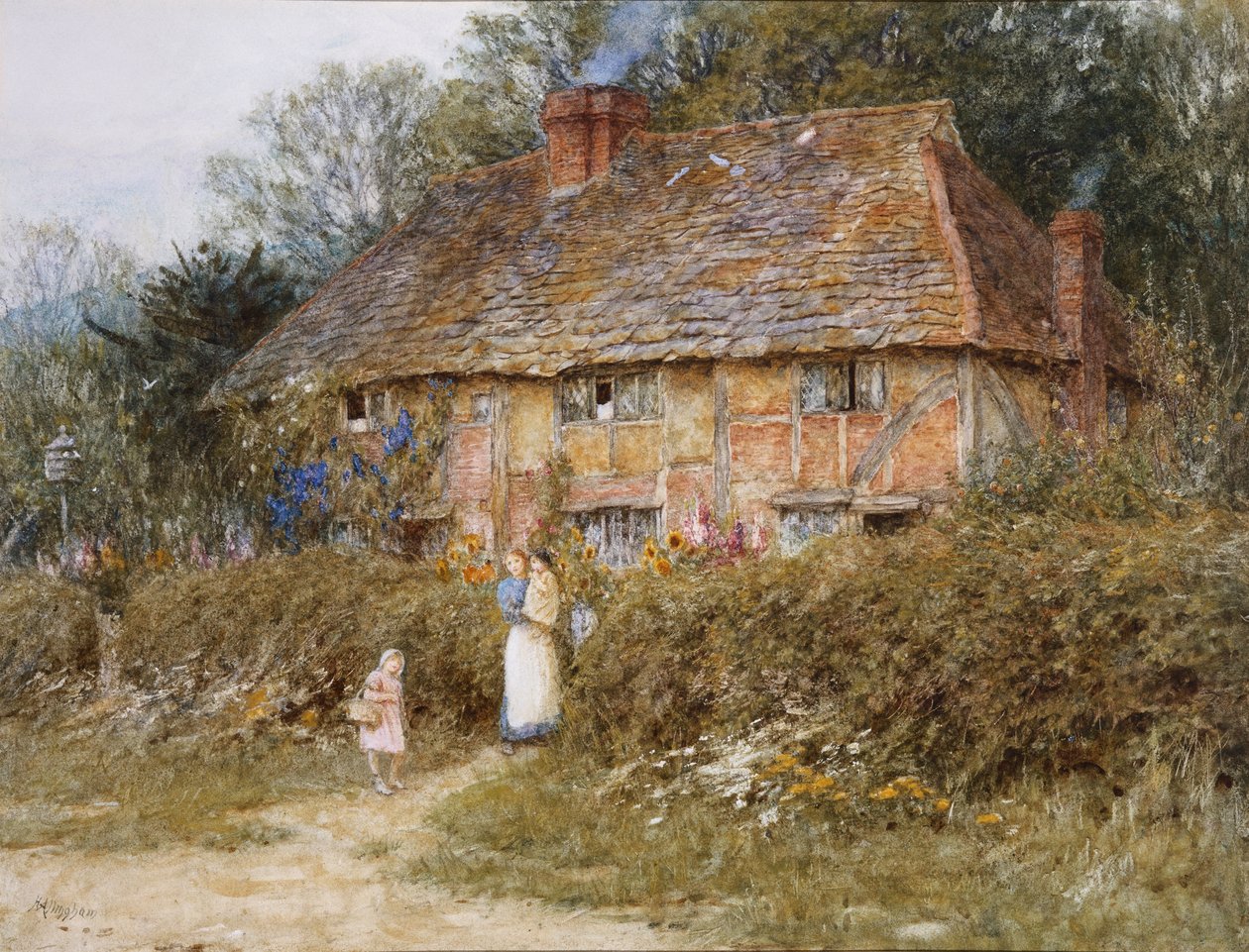 Old Surrey Cottage (akvarel s škrábáním) od Helen Allingham