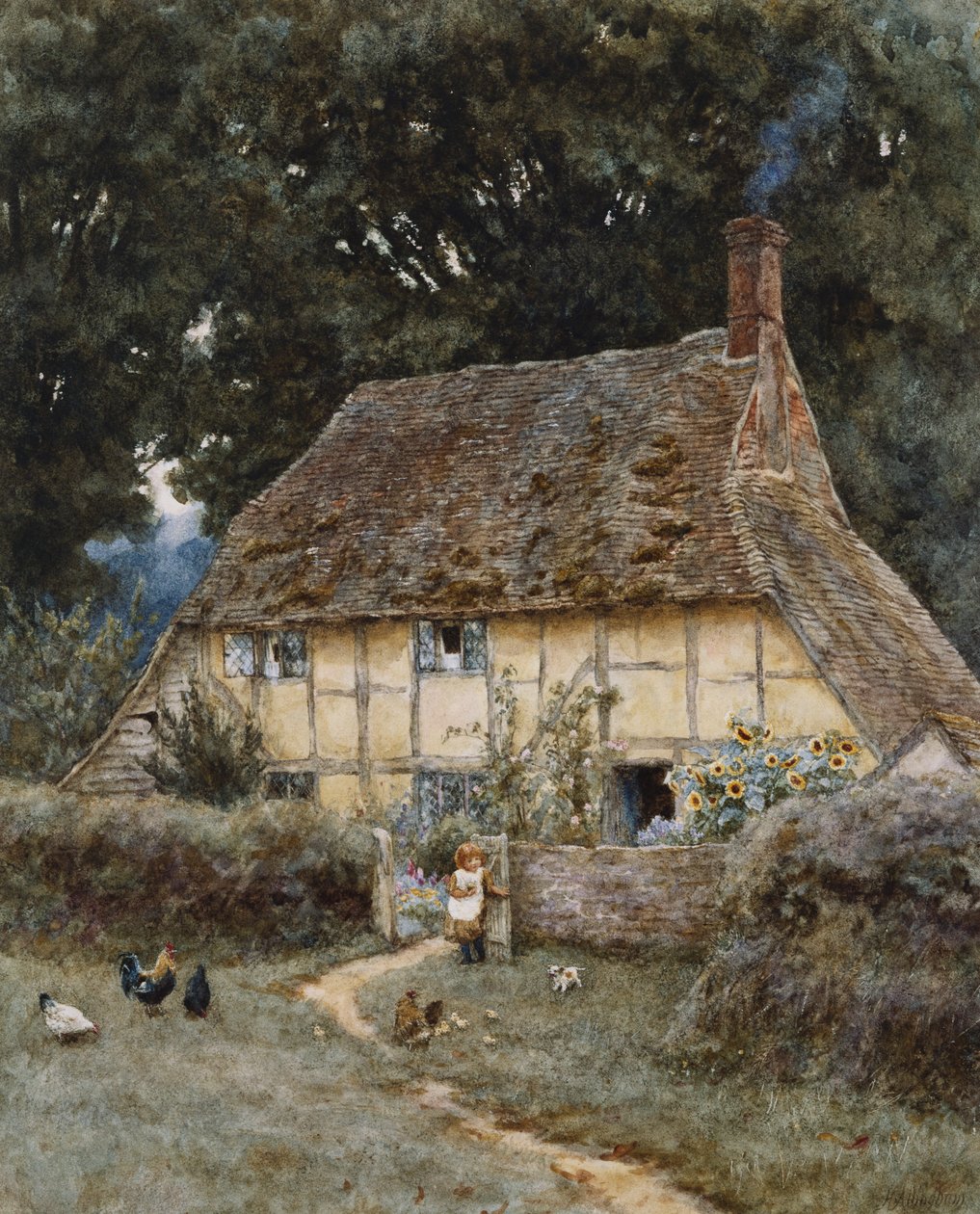Na Brook Road, poblíž Witley (akvarel s škrábáním na papíře) od Helen Allingham