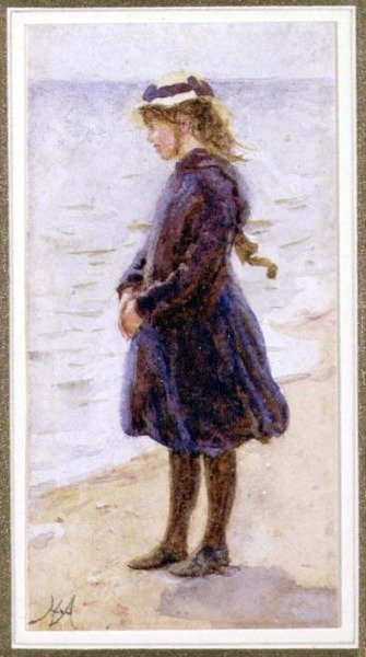 Portrét dívky na pláži od Helen Allingham
