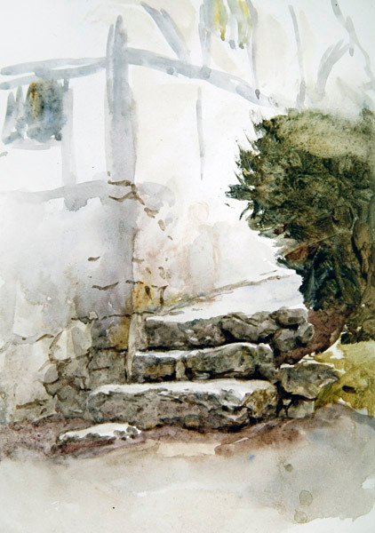Steps at Bearsted, Kent (akvarel na papíře) od Helen Allingham