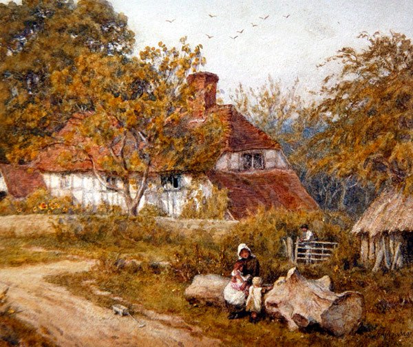 The Family Cottage (akvarel na papíře) od Helen Allingham