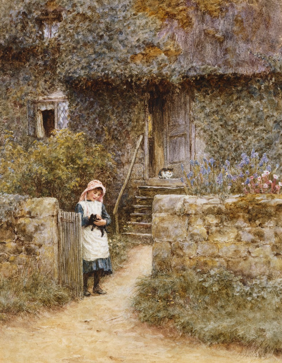 Zahradní brána (akvarel s vyškrabáváním) od Helen Allingham