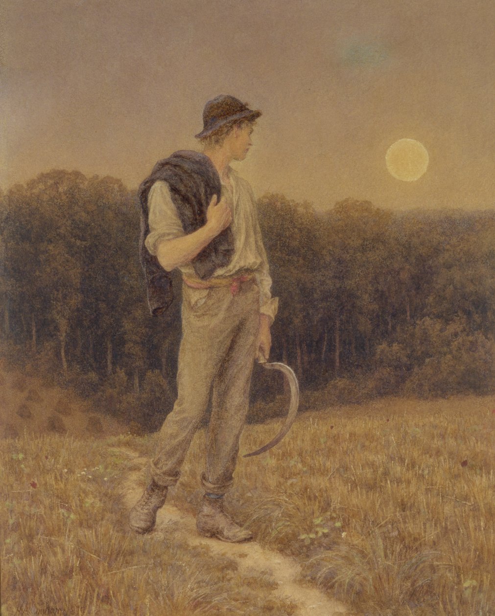 The Harvest Moon, „koule v jemné nádheře“, 1879 (wc a kvaš na papíře) (viz také 283763) od Helen Allingham