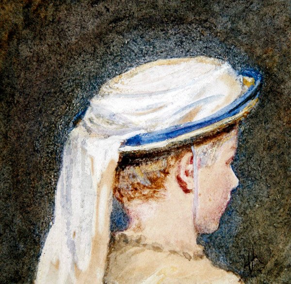 The White Bonnet (akvarel s tělovou barvou na papíře) od Helen Allingham