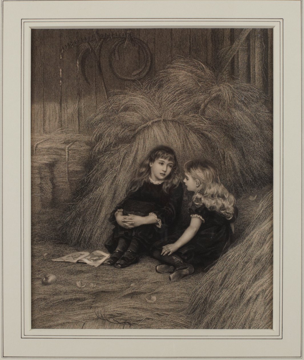 Dvě dívky ve stodole (inkoust na papíře) od Helen Allingham