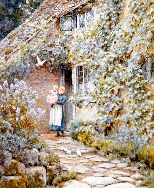 Vine Cottage (akvarel na papíře) od Helen Allingham