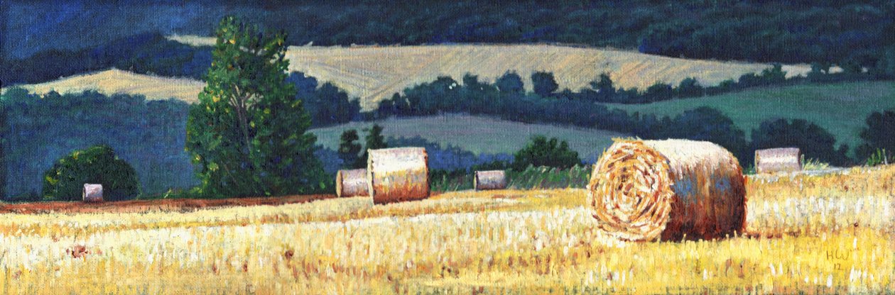 Balíky sena na svahu, 2012, od Helen White