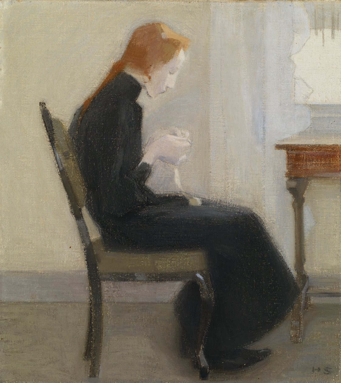Dívčí háčkování - Dívčí háčkování, od Schjerfbecka, Helene (1862-1946). olej na plátně od Helene Schjerfbeck
