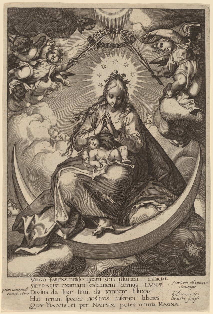 Panna a dítě na půlměsíci od Helias van den Bossche after Abraham Bloemaert