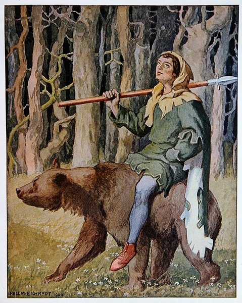 "Medvěd říká lovci, aby si sedl na záda", ilustrace z "Nouveaux Contes Allemands", vydáno v Berlíně. od Hellmut (after) Eichrodt