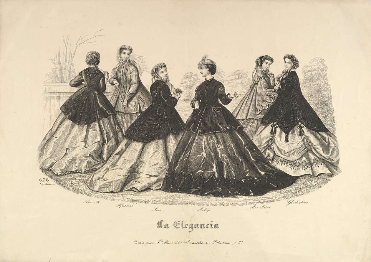 Six Women Outdoors, č. 676, z La Elegancia, 1865-66. od Heloise Leloir