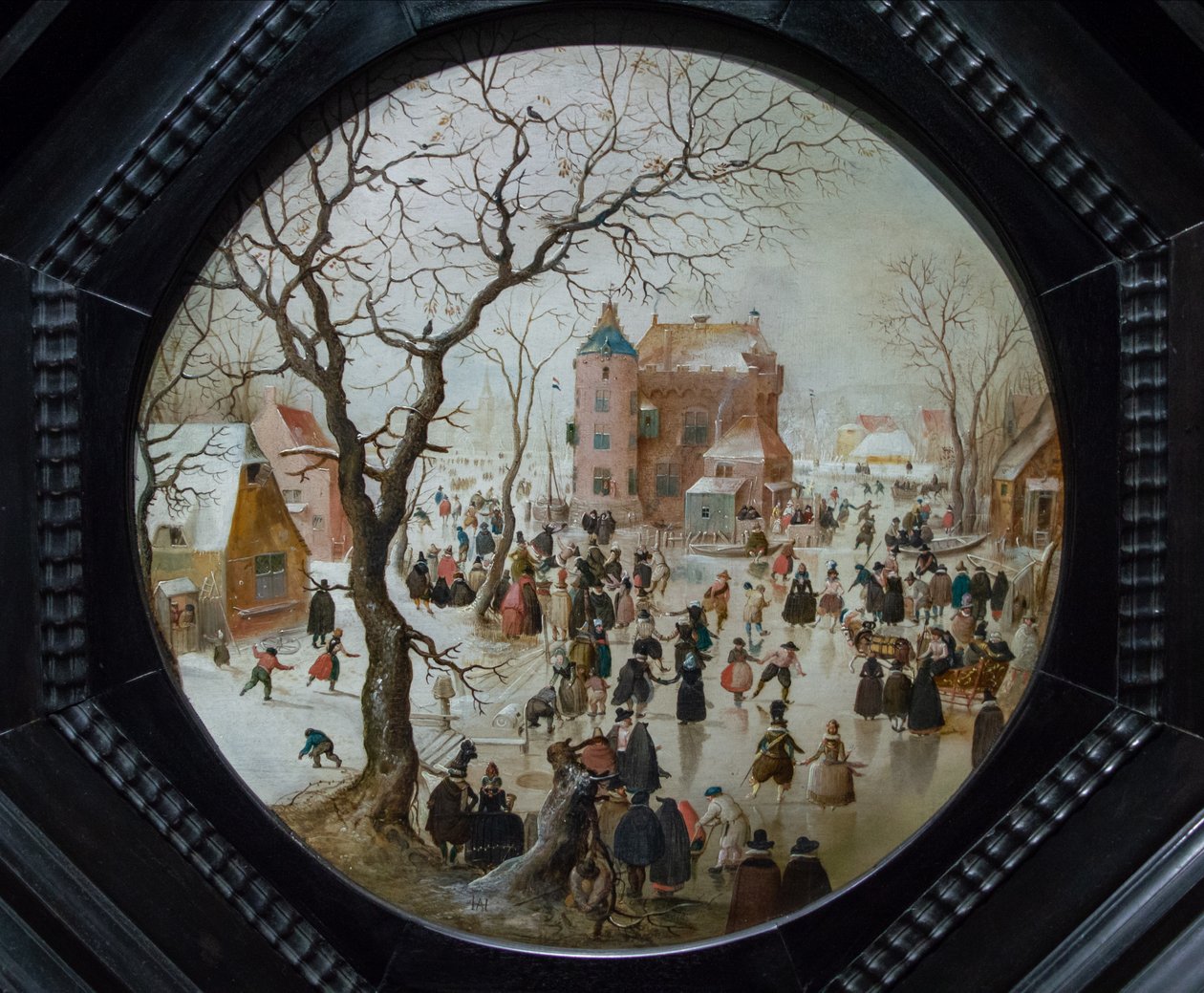 Zimní scéna s bruslaři u hradu, asi 1608-09 od Hendrick Avercamp