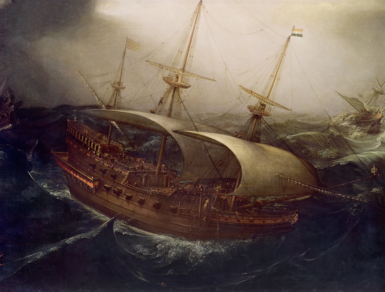 Holandská bitevní loď v bouři (detail) od Hendrick Cornelisz. Vroom