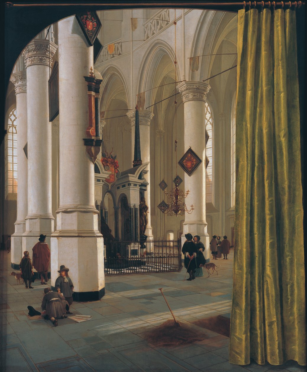 Interiér Nieuwe Kerk v Delftu s hrobkou prince Williama Tichého Oranžského (1533-1584) od Hendrik Cornelisz. van Vliet