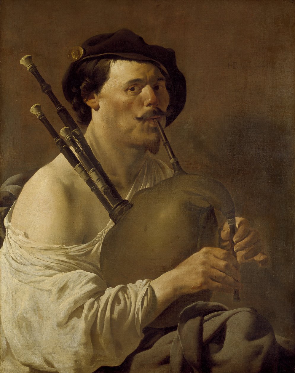 Muž hrající na dudy, 17. století od Hendrick ter Brugghen