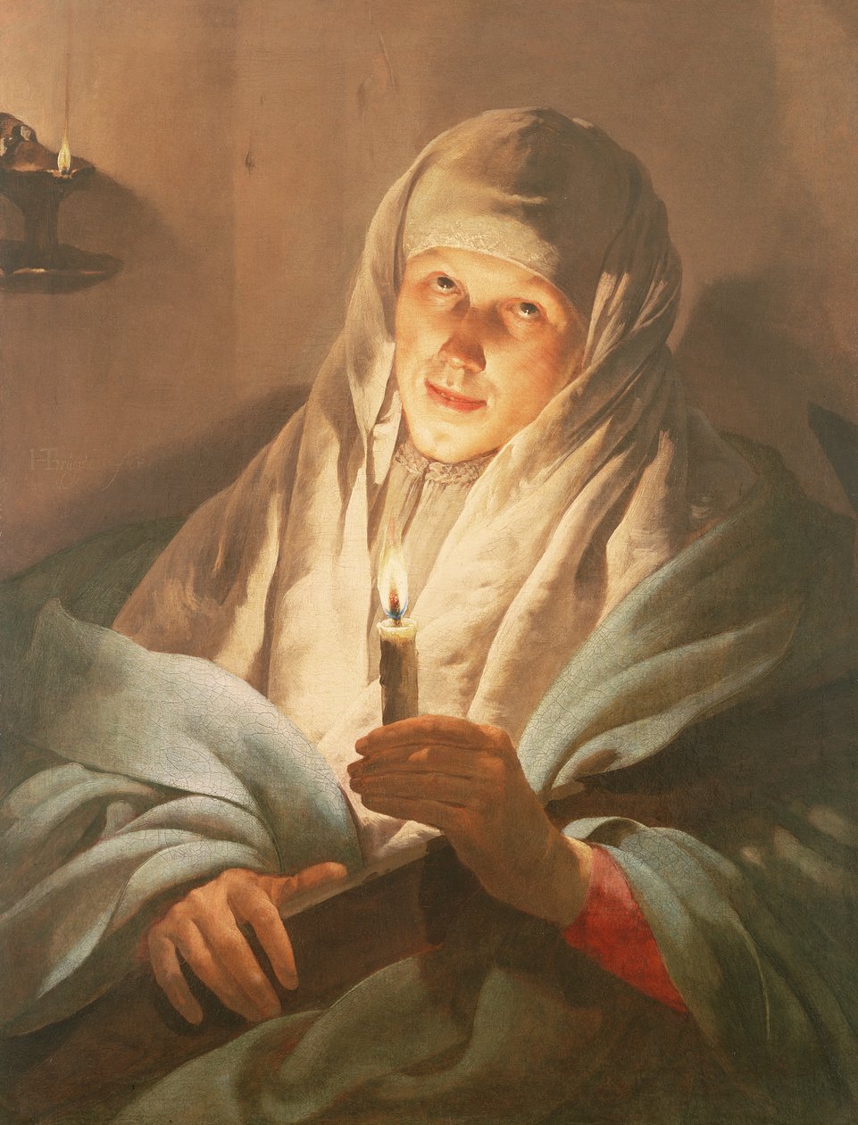 Žena se svíčkou a křížem od Hendrick ter Brugghen
