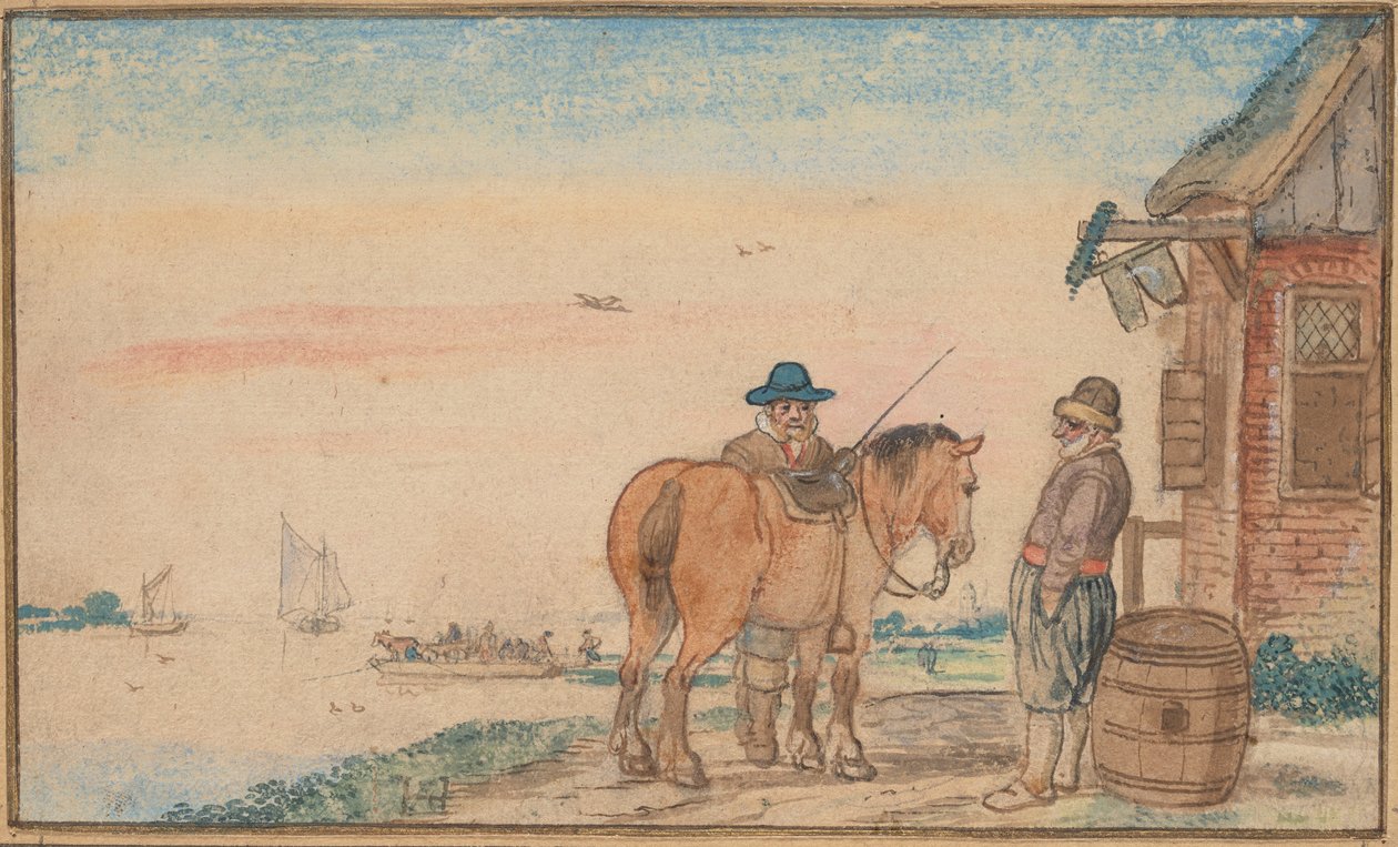 Jezdec hovořící s mužem v hostinci od Hendrick Avercamp