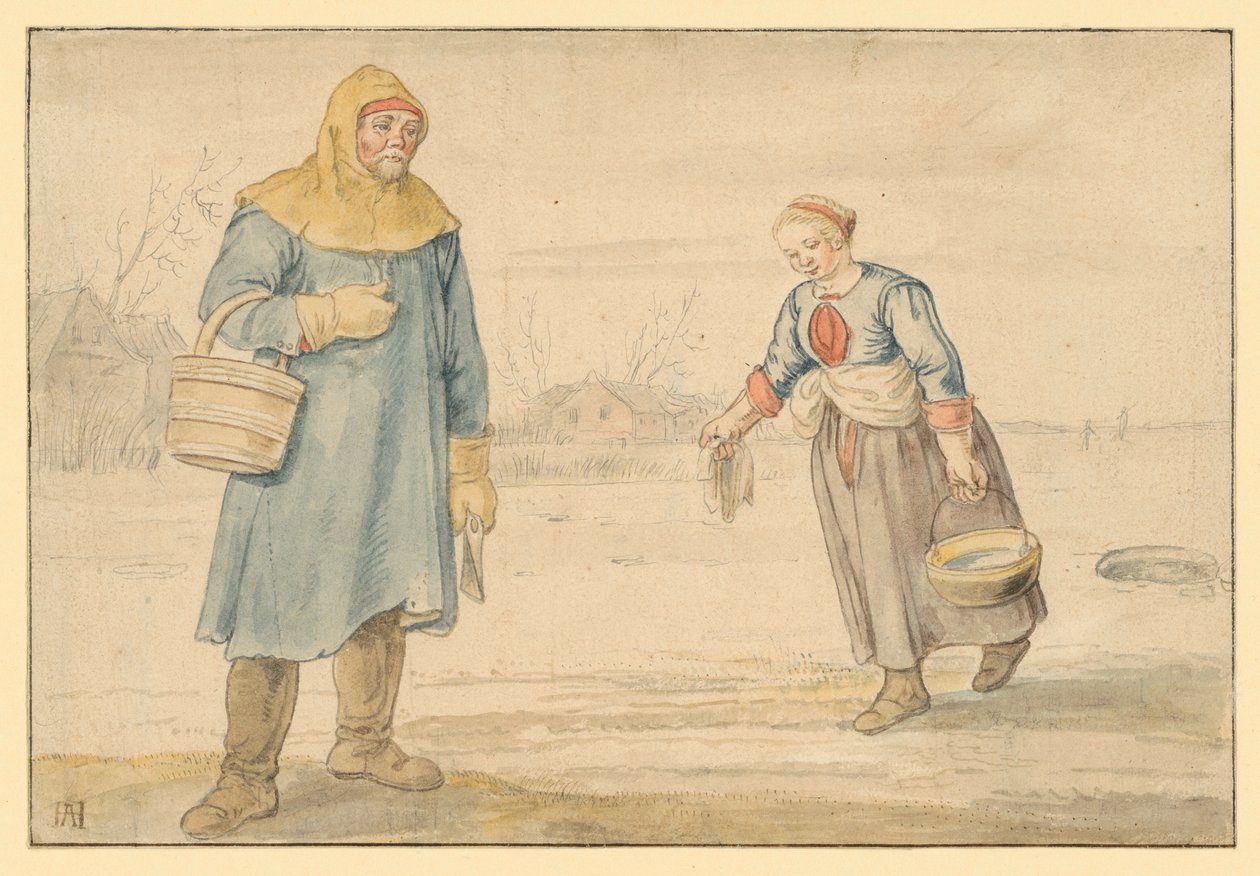 Selský pár na ledě od Hendrick Avercamp