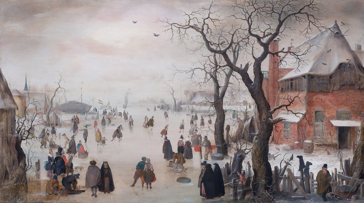 Nizozemština: Zimní krajina s bruslaři u vesnice Zimní krajina s bruslaři u vesnice od Hendrick Avercamp