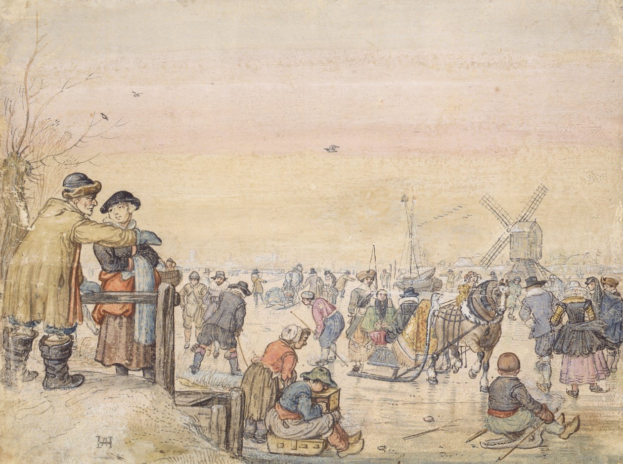 Enjoying the Ice, 1630 (pero a wc na papíře) od Hendrick Avercamp