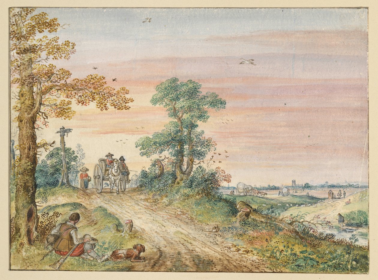 Venkovská silnice s koňským povozem od Hendrick Avercamp