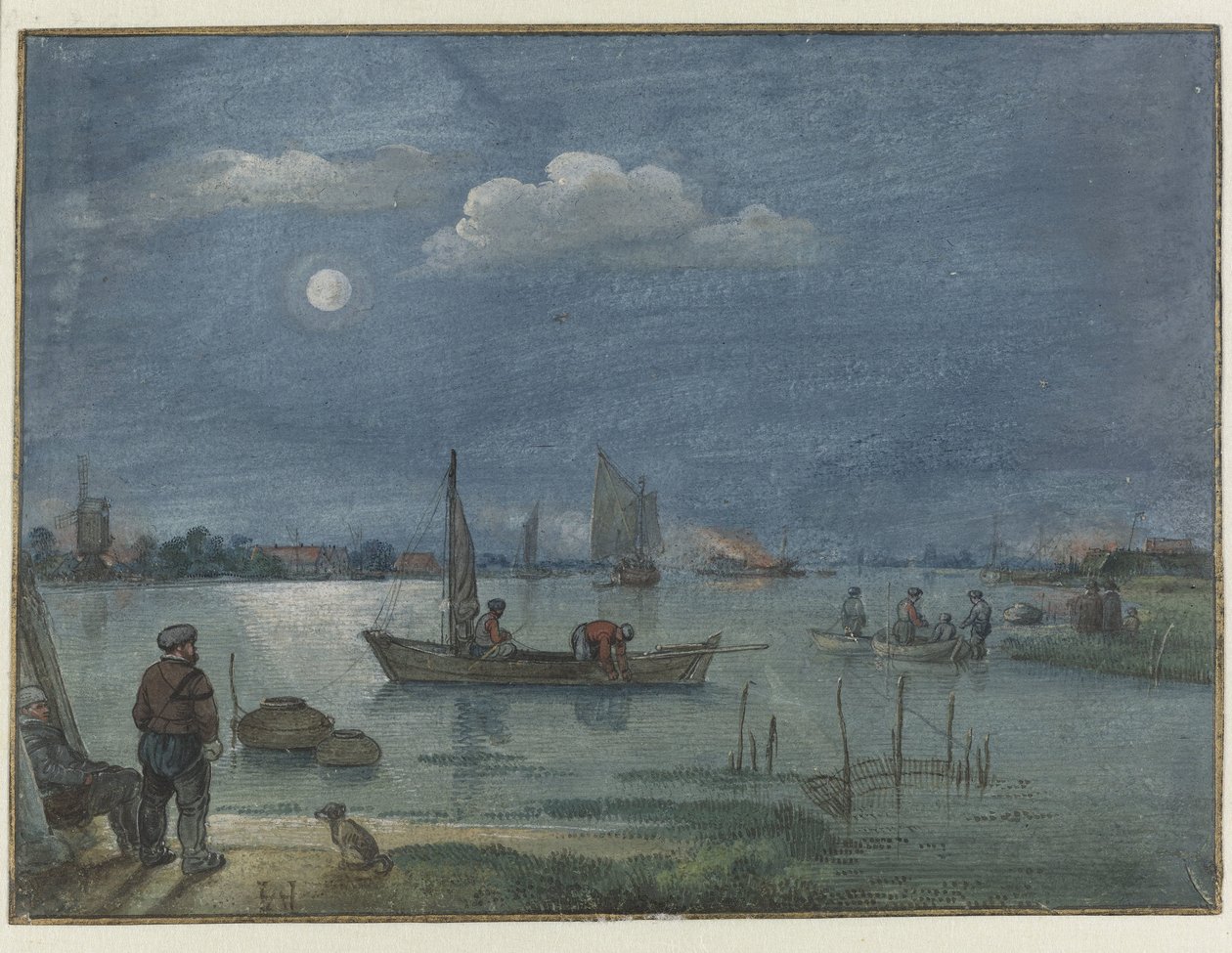 Měsíční říční krajina s rybáři od Hendrick Avercamp