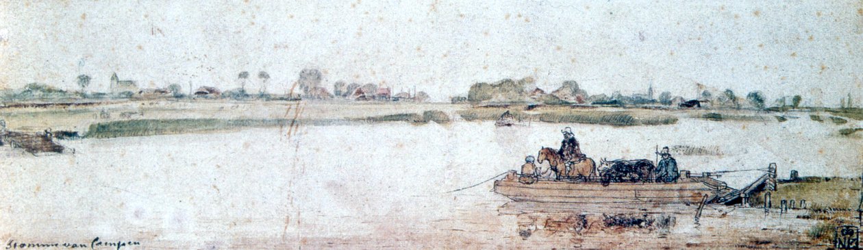 Říční krajina s lanovým přívozem, počátek 17. století. od Hendrick Avercamp