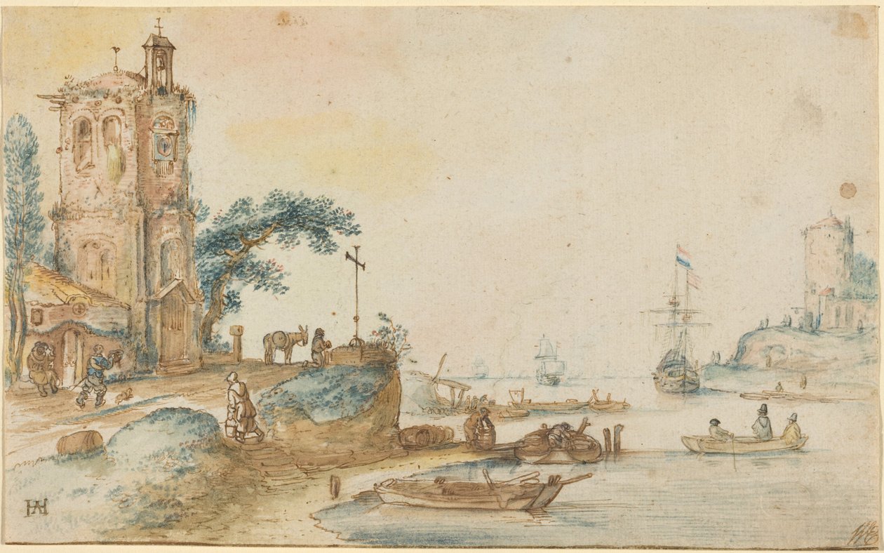 Scéna s věží vlevo od Hendrick Avercamp