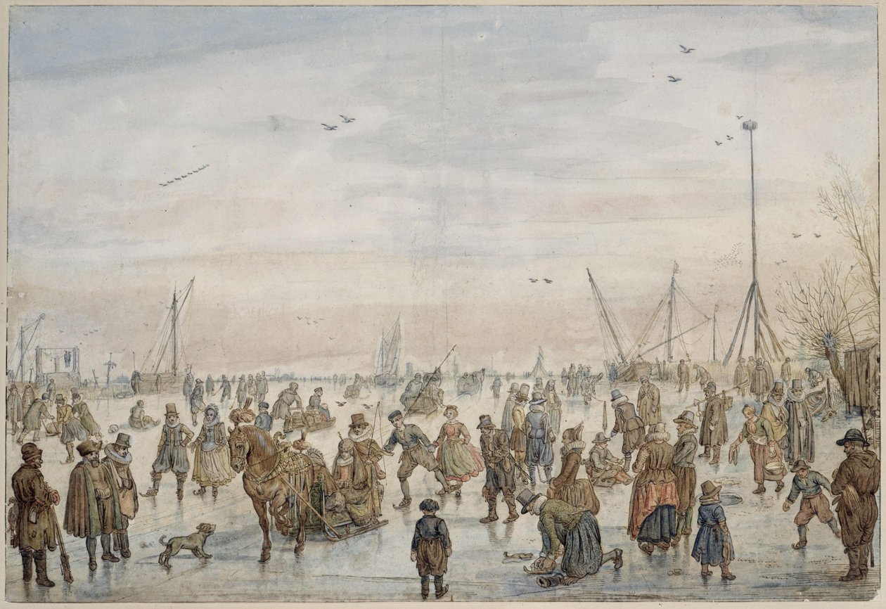 Zimní krajina při západu slunce od Hendrick Avercamp