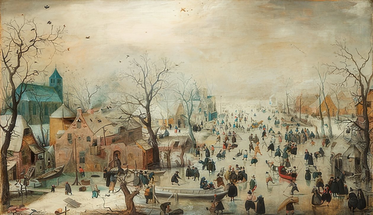 Zimní krajina s bruslaři. Kolem roku 1608 od Hendrick Avercamp