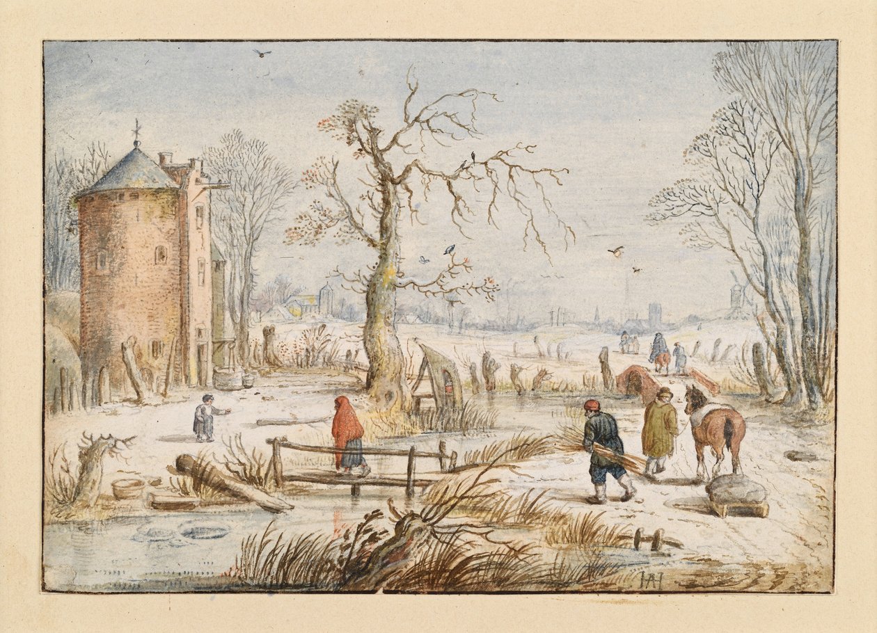 Zimní krajina s kulatou věží od Hendrick Avercamp