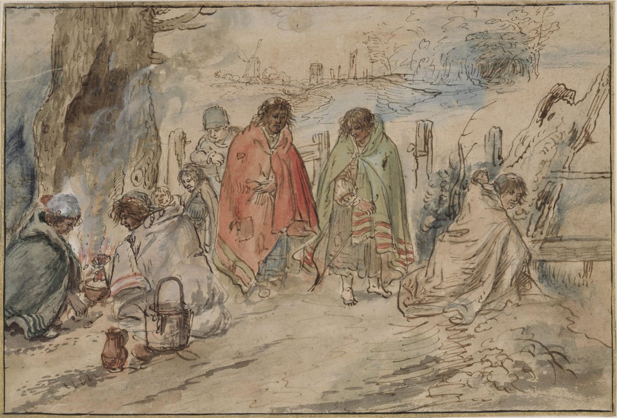 Cikáni u táborového ohně od Hendrick Avercamp