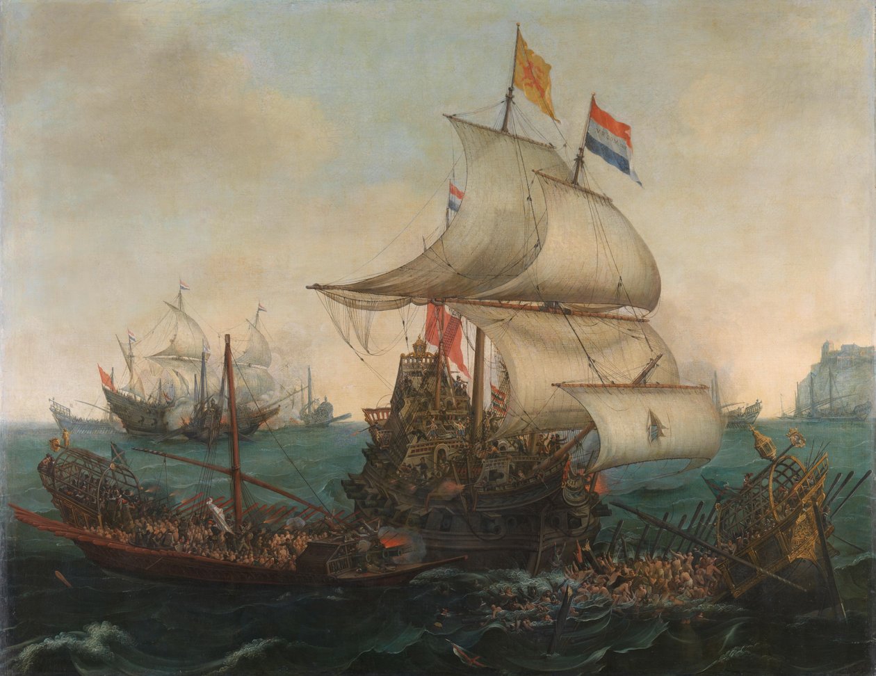 Nizozemské lodě narážejí na španělské galéry anglického pobřeží, 3. října 1602 od Hendrick Cornelisz. Vroom