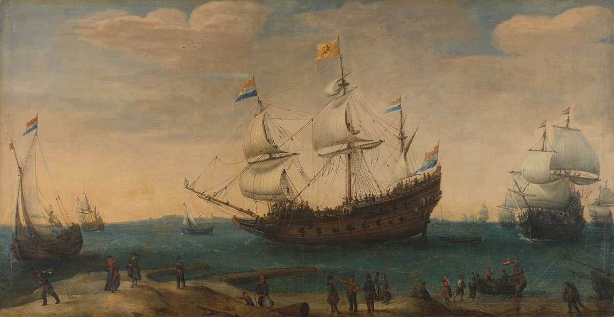 Východní Indiáni u pobřeží, cca 1600-30 (olej na plátně) od Hendrick Cornelisz Vroom