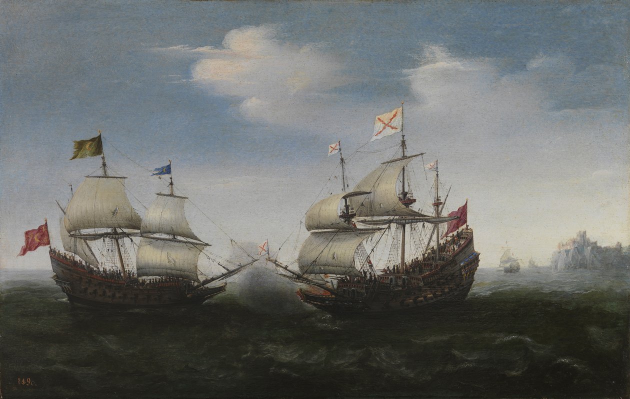 Námořní boj proti skalnatému pobřeží, 1627 od Hendrick Cornelisz. Vroom