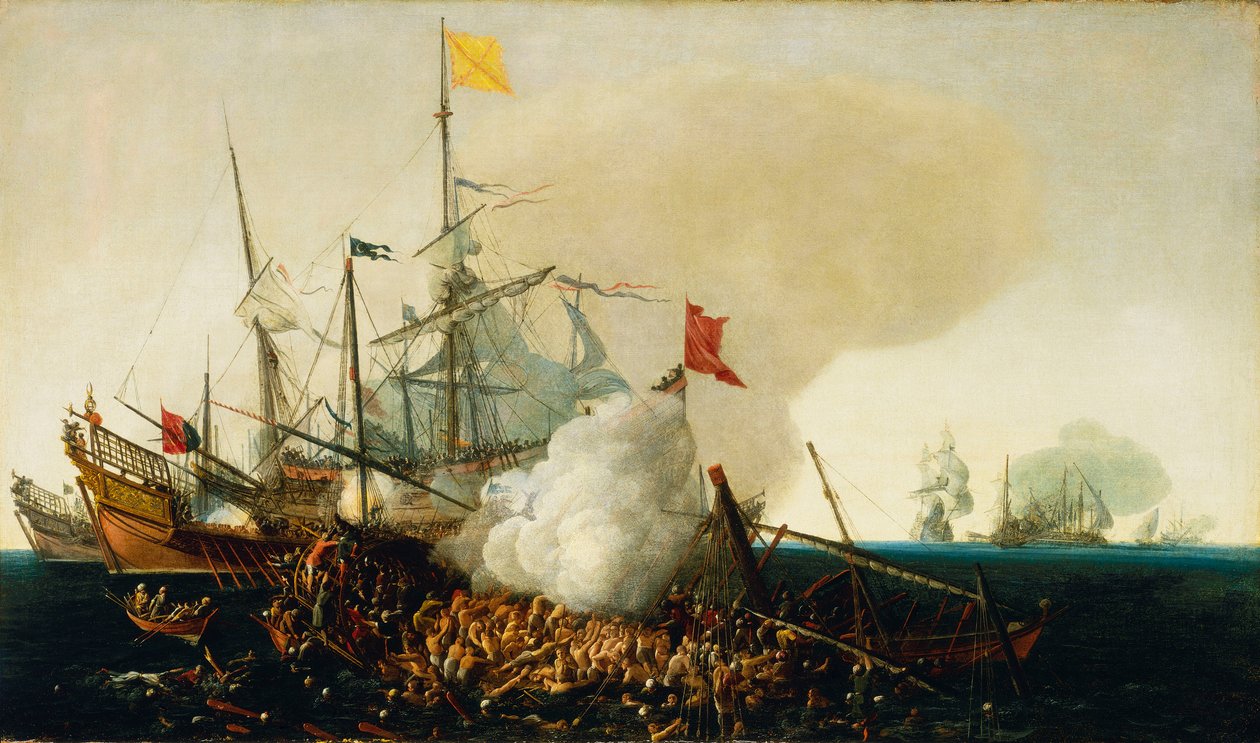 Španělští válečníci bojující proti korzárským barbarům od Hendrick Cornelisz Vroom