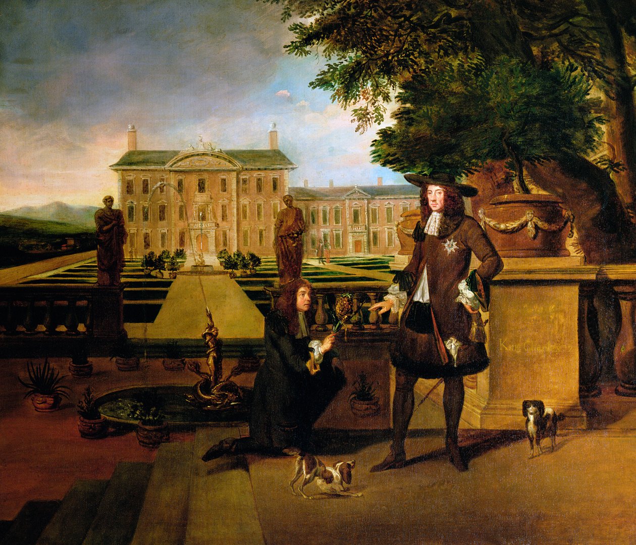 John Rose, královský zahradník, darující Karlu II. ananas, 17. století od Hendrick Danckerts