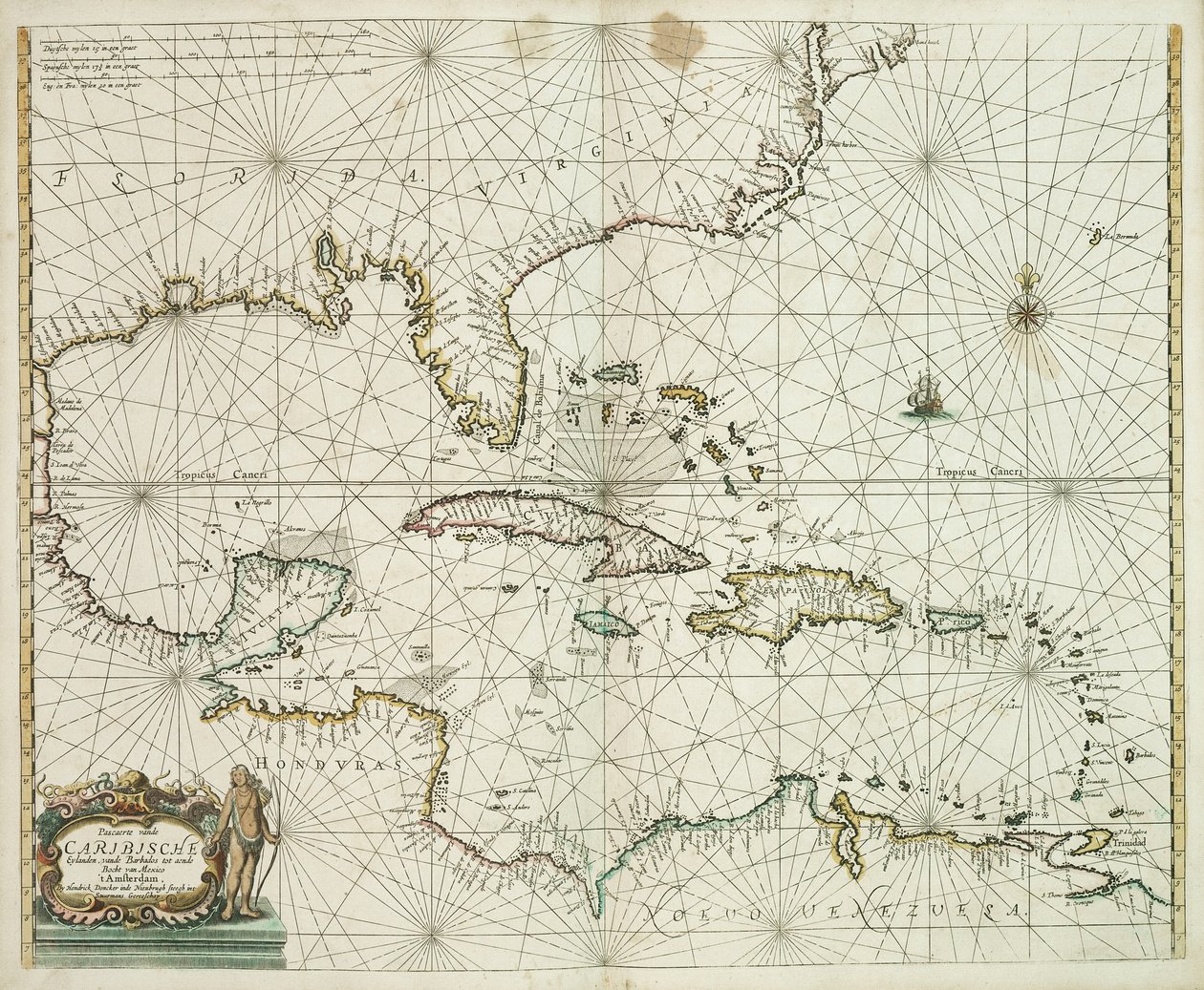 Pascaerte van de Caribische eylanden, van de Barbados tot aende Bocht van Mexico od Hendrick Doncker