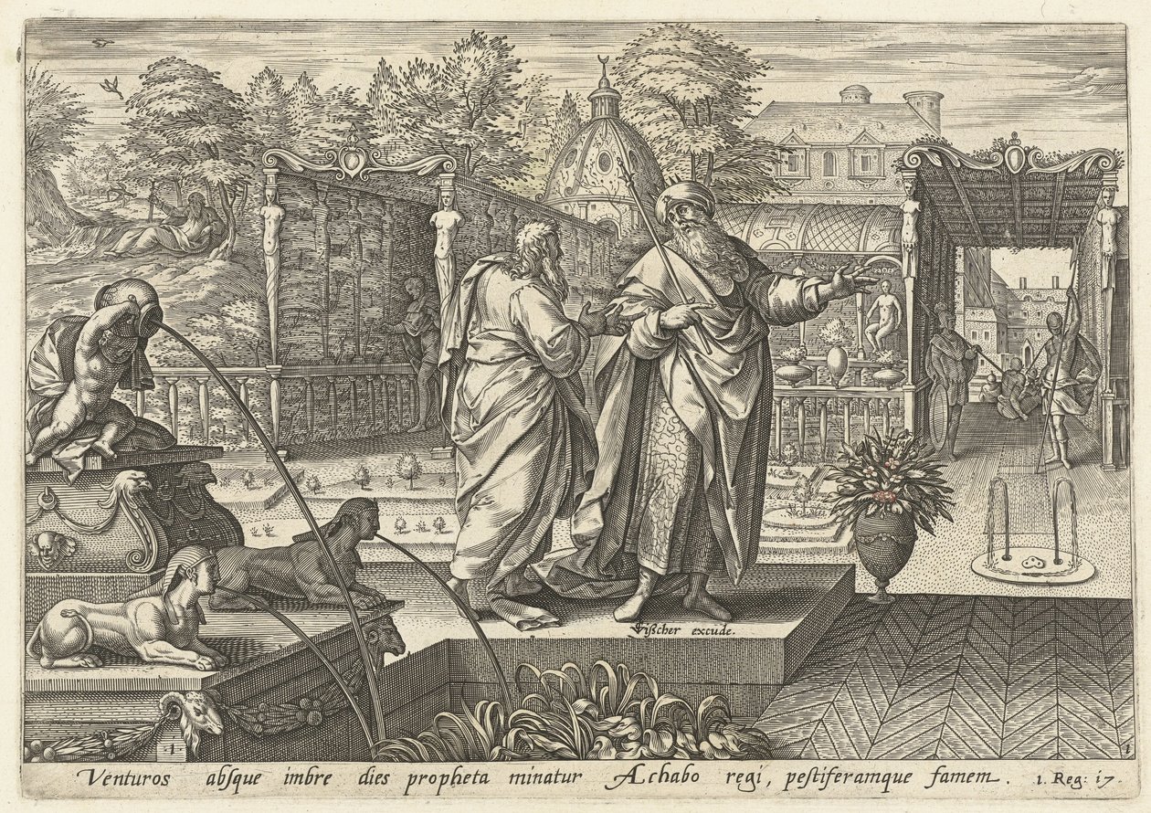 Eliáš předpovídá králi Achabovi, že přijde sucho Historie Eliáše (název série) od Hendrick Goltzius (rejected attribution)