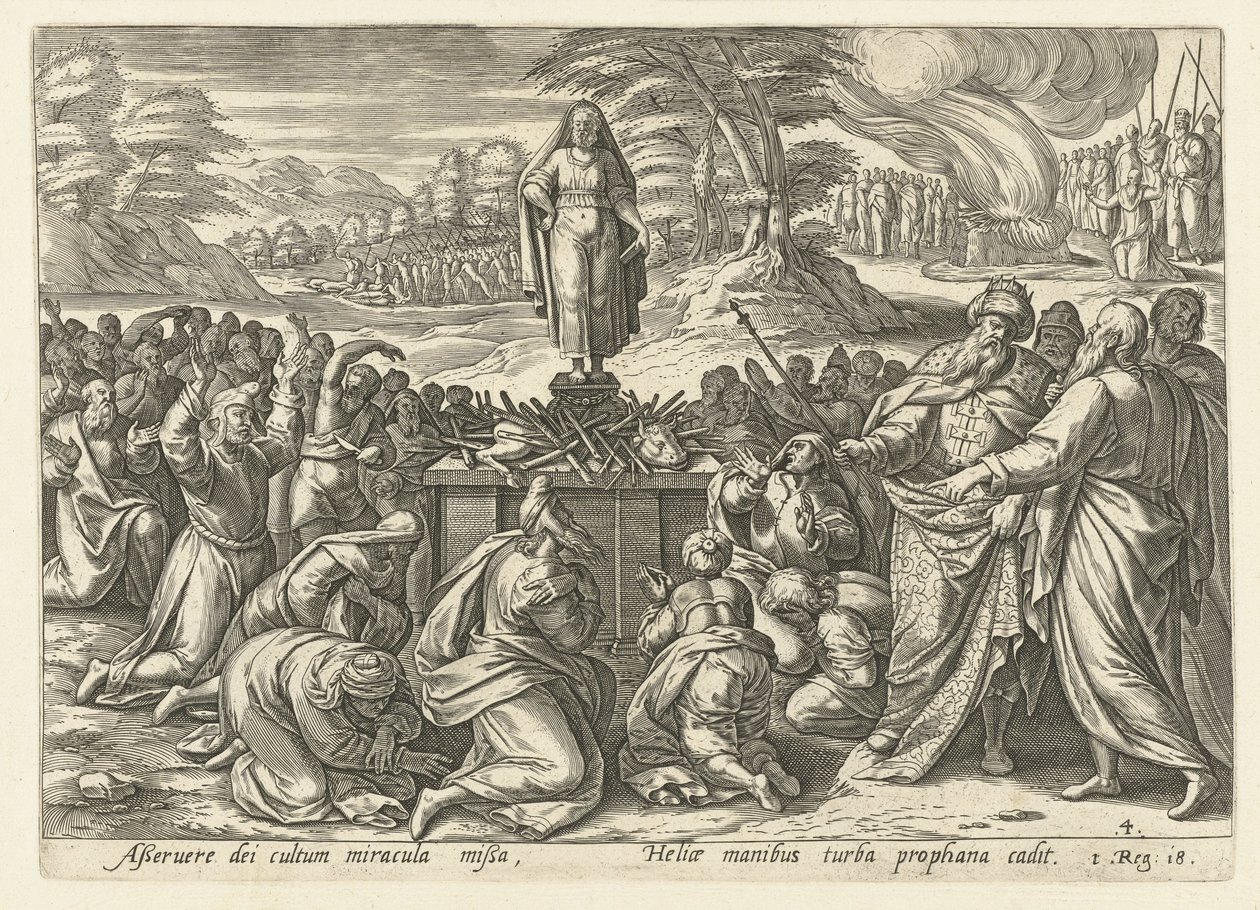 Eliáš soutěží s proroky Baalovými Historie Eliáše (název série) od Hendrick Goltzius (rejected attribution)