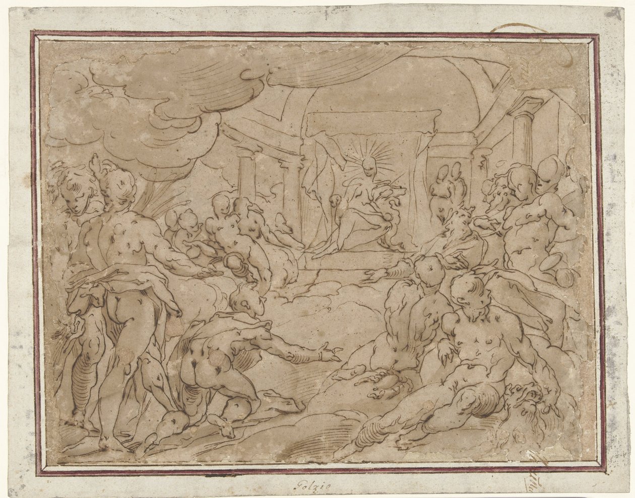 Phaeton žádá Apolla o sluneční vůz od Hendrick Goltzius (school of)