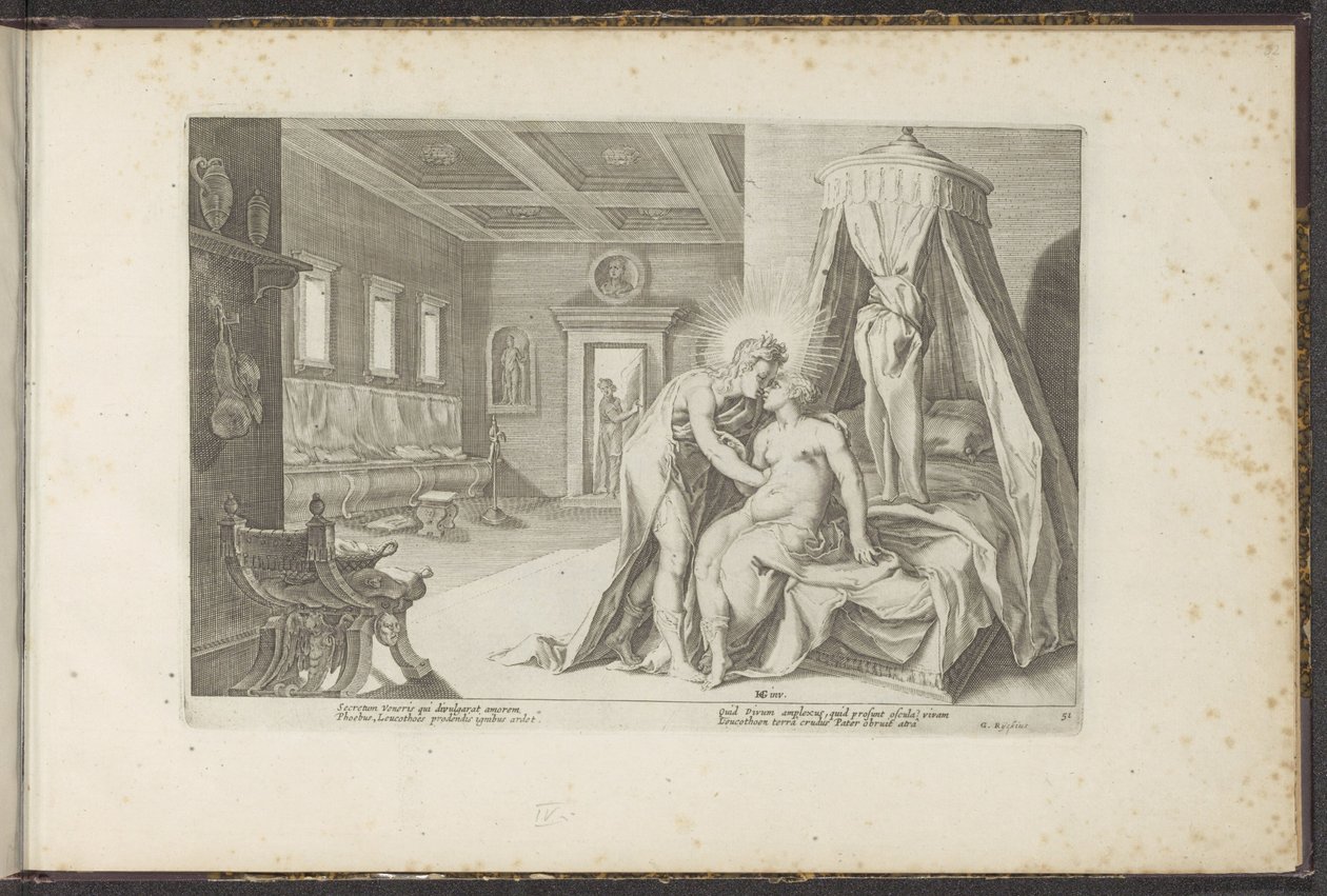 Apollo svádí Leucothea Ovidiovy metamorfózy (název série) Re-creations P. Ovidius Naso (název série) od Hendrick Goltzius (workshop of)