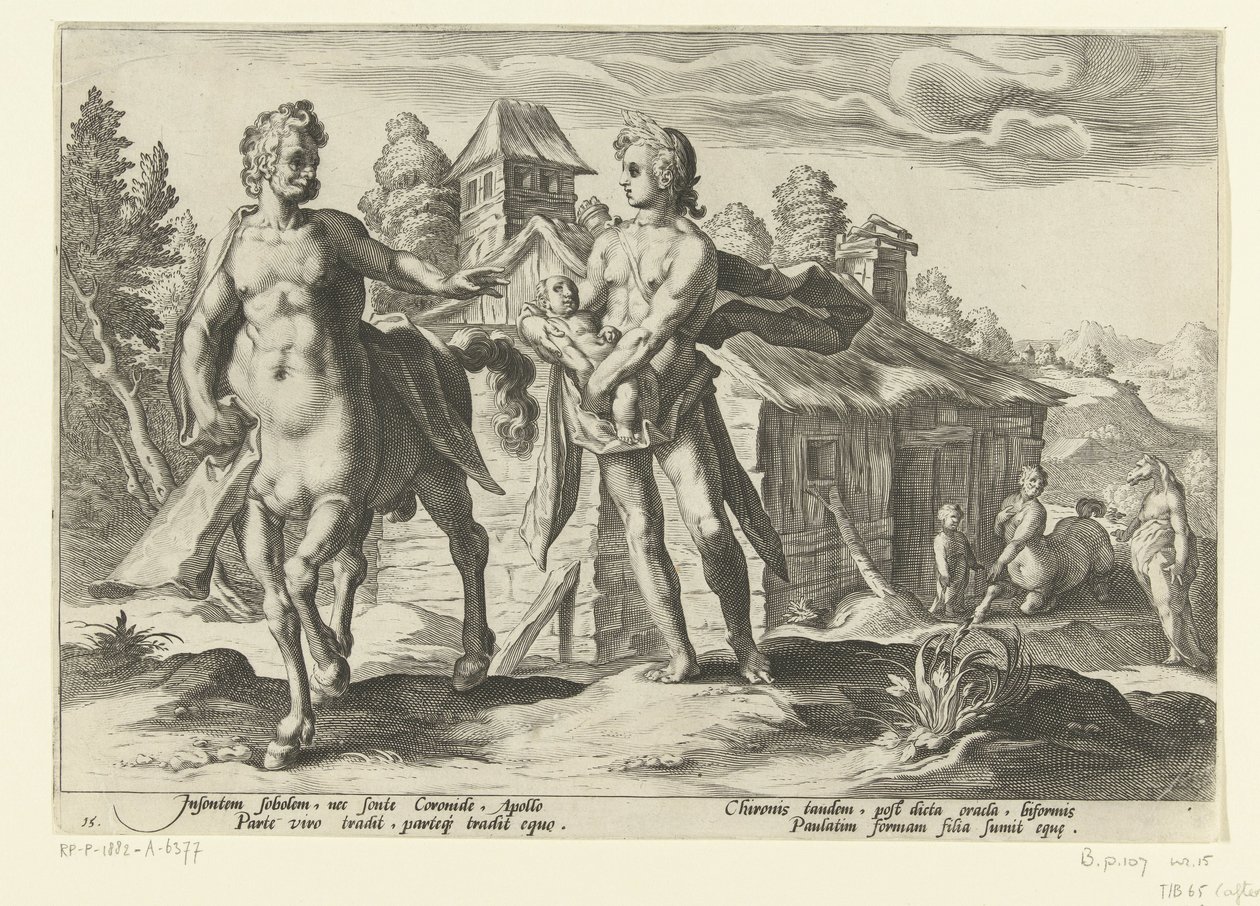 Apollo pověří Asklépia Chirónovi Ovidiovy metamorfózy (název série) od Hendrick Goltzius (workshop of)