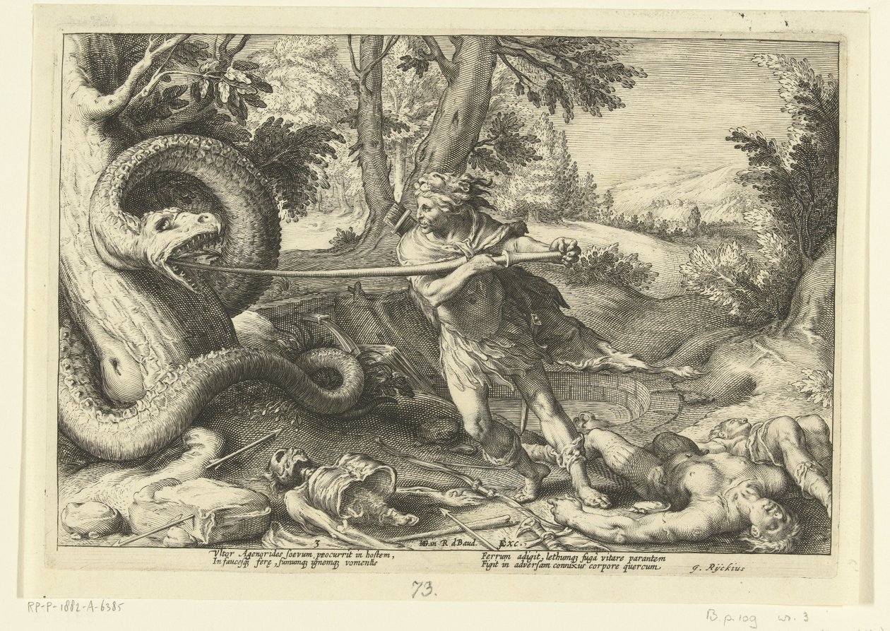 Cadmus zabije draka Ovidiovy metamorfózy (název série) od Hendrick Goltzius (workshop of)
