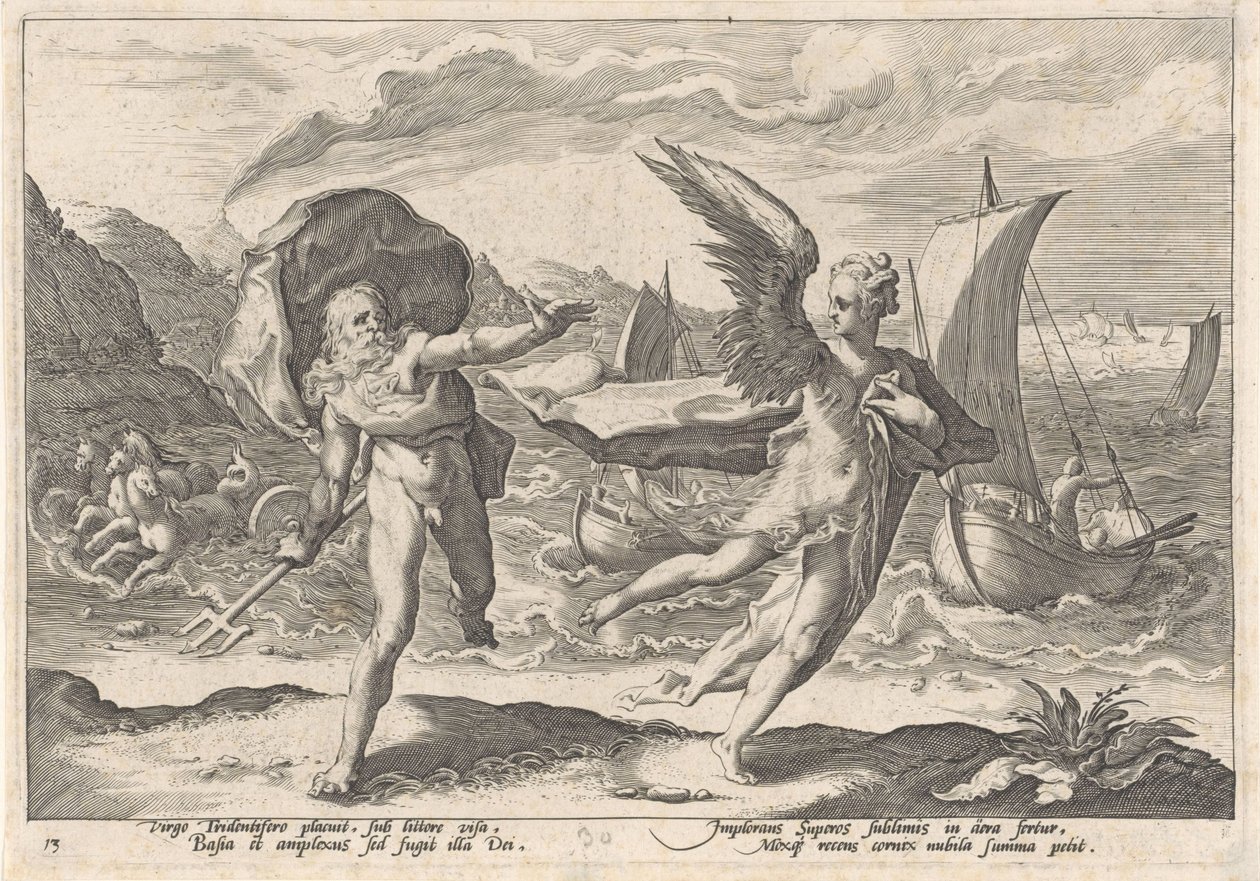 Coronis se promění ve vránu Metamorfózy Ovidia (název série) od Hendrick Goltzius (workshop of)