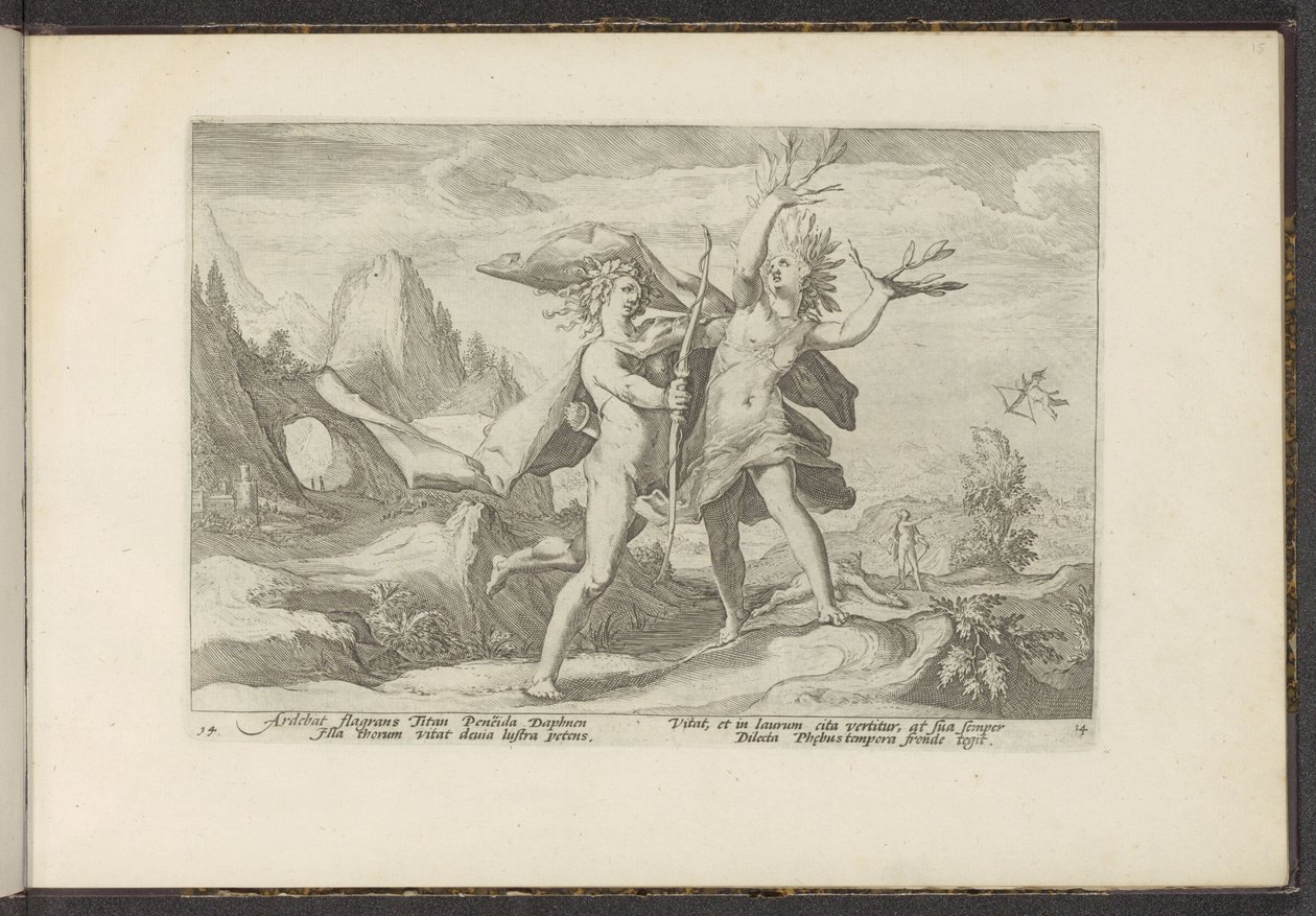 Daphne se promění ve vavřín Ovidiovy metamorfózy (název série) Re-creations P. Ovidius Naso (název série) od Hendrick Goltzius (workshop of)
