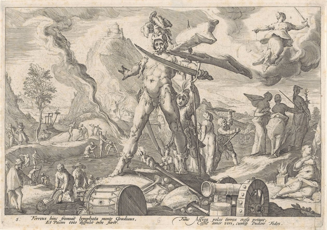 Doba železná Metamorfózy Ovidia (název série) od Hendrick Goltzius (workshop of)