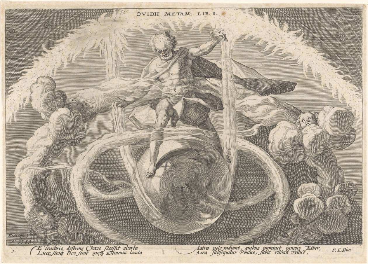 Stvoření čtyř živlů Metamorfózy Ovidia (název série) od Hendrick Goltzius (workshop of)