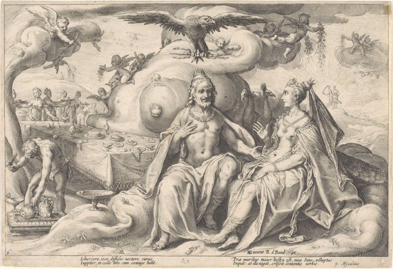 Diskuse mezi Jupiterem a Juno Metamorfózy Ovidia (název série) od Hendrick Goltzius (workshop of)