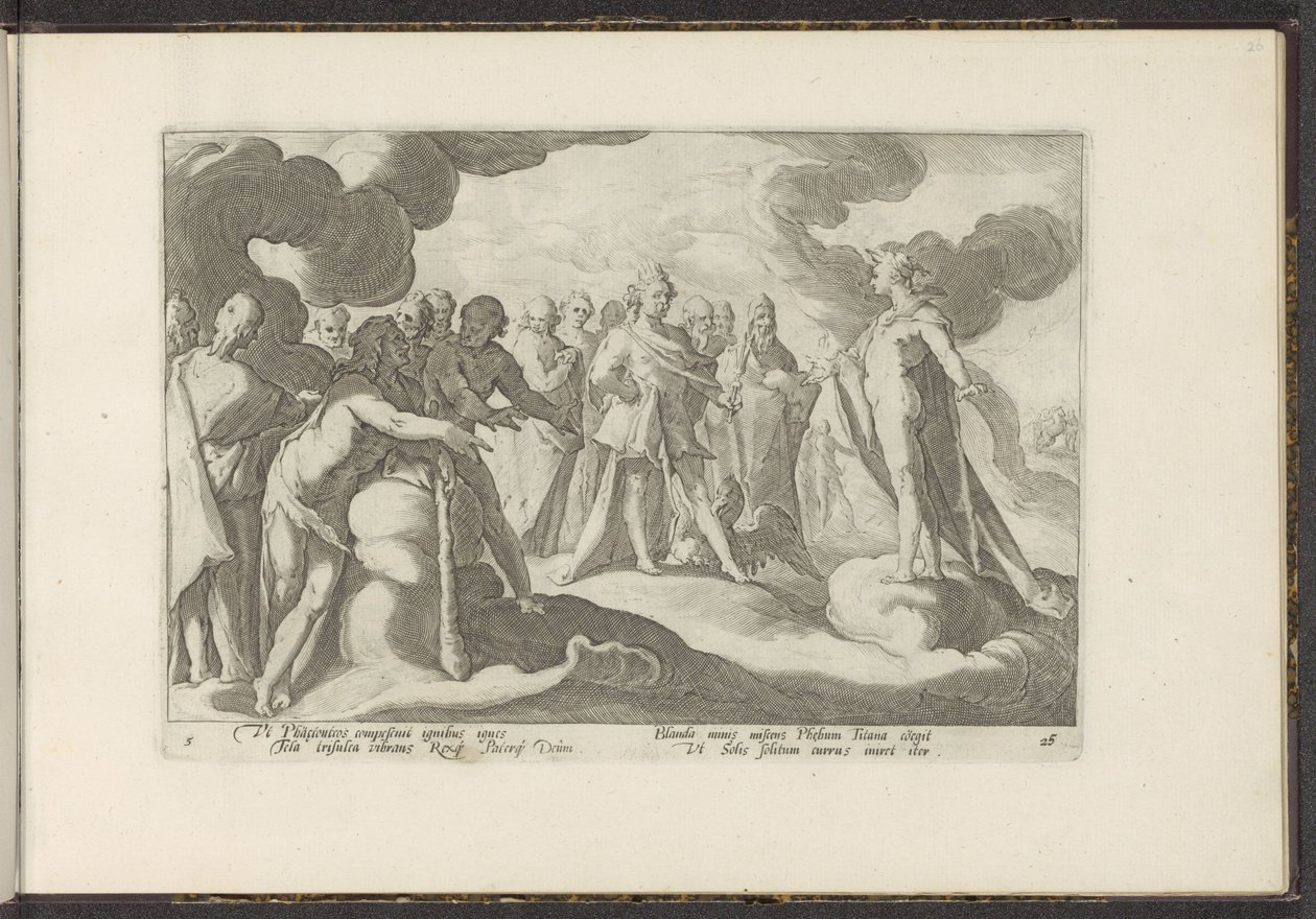 Bohové žádají boha Slunce, aby znovu jel na svém voze Ovidiovy metamorfózy (název série) Re-creations P. Ovidius Naso (název série) od Hendrick Goltzius (workshop of)